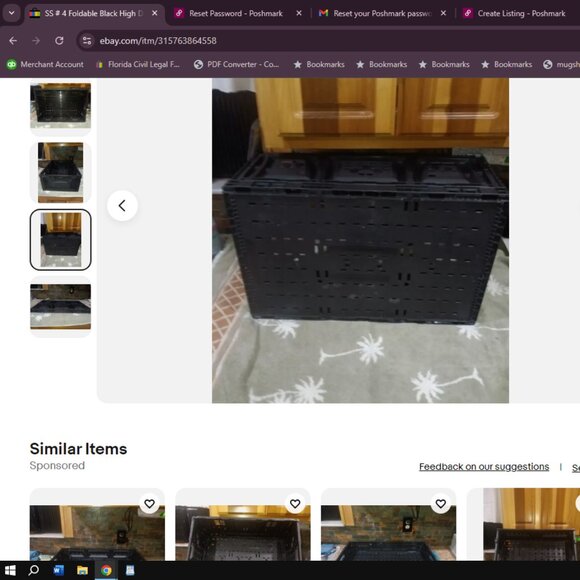 SS # 4 Foldable Black High Density Plastic Storage Bin 23.5 x 15.5 x 8 - Picture 3 of 12